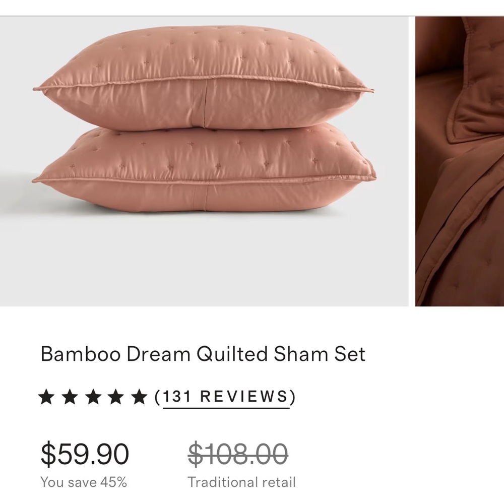 NEW Quince Bamboo Dream Quilted Sham Set - Clay, KING